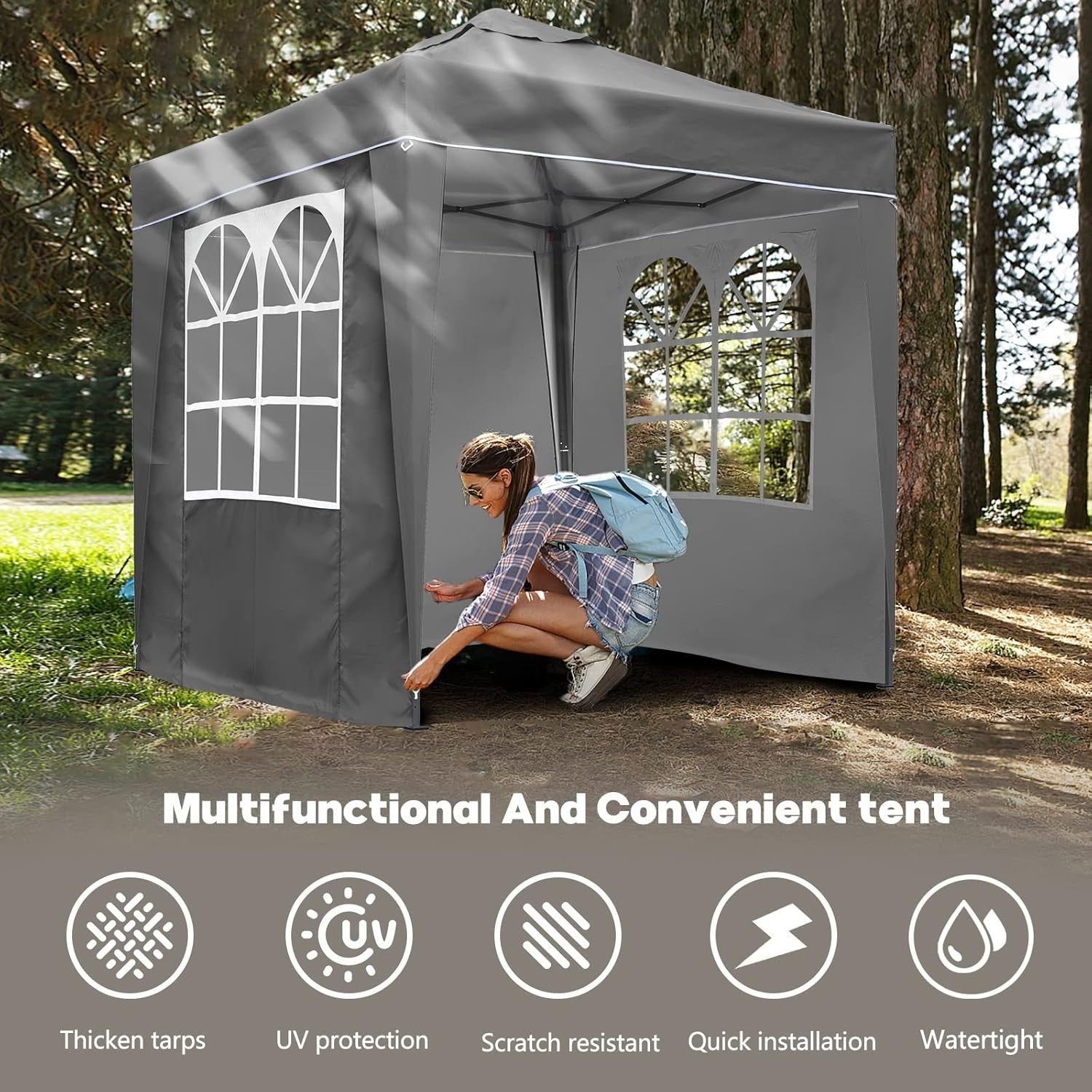 2x2M Grey Pop Up Gazebo With Removable Sides Fully Waterproof Outdoor Tent
