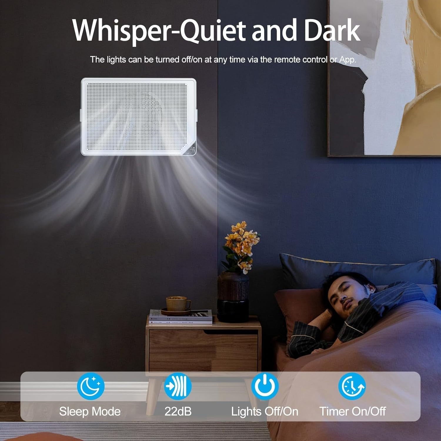 Wall Mounted HEPA Air Purifier Large Room WiFi Auto Sleep Mode