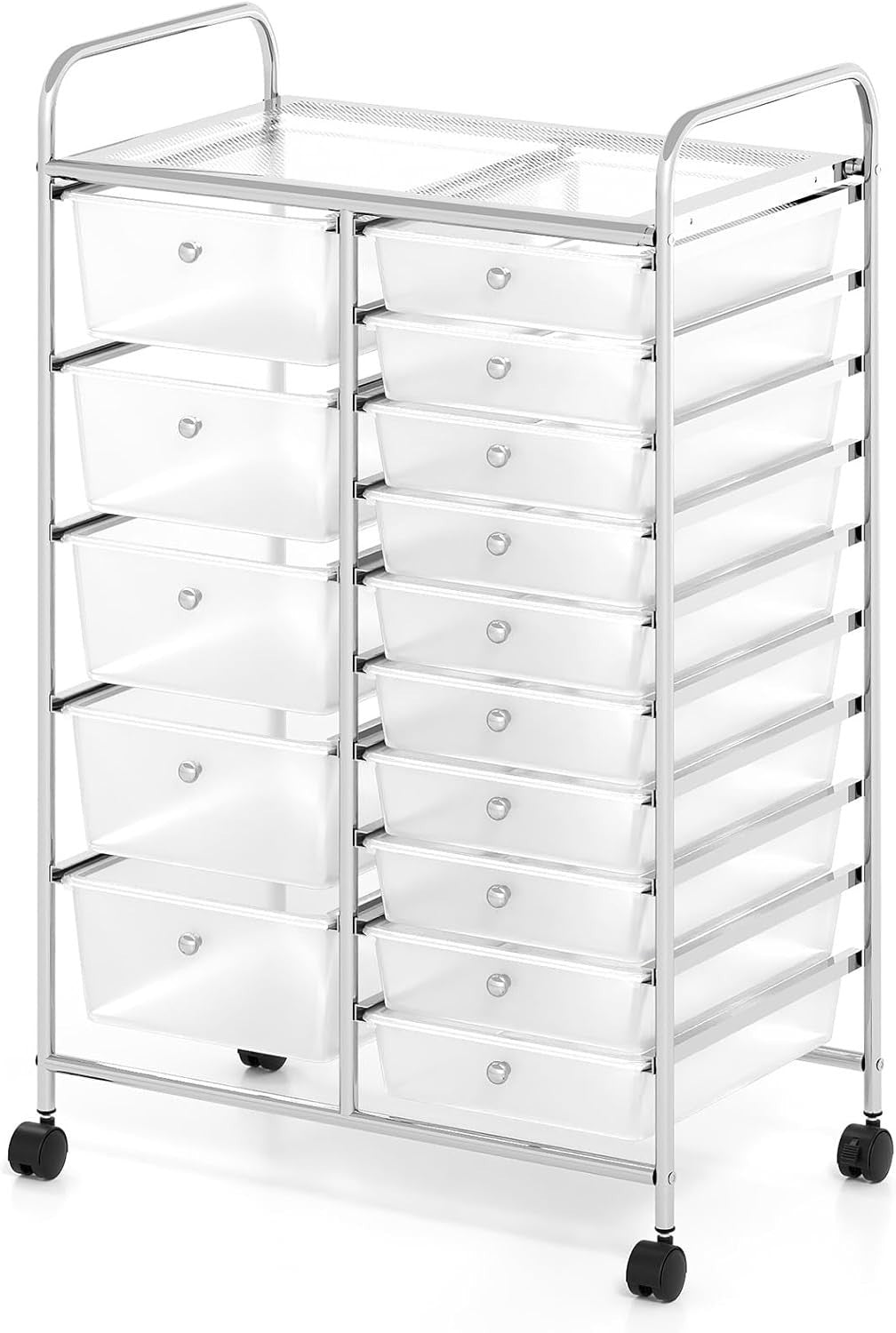 15 Drawer Rolling Storage Trolley Clear Mobile Organizer Cart Wheels