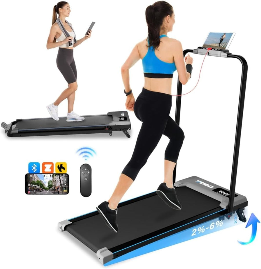Foldable 2-in-1 Walking Pad Treadmill 4-Level Incline Quiet Home Office