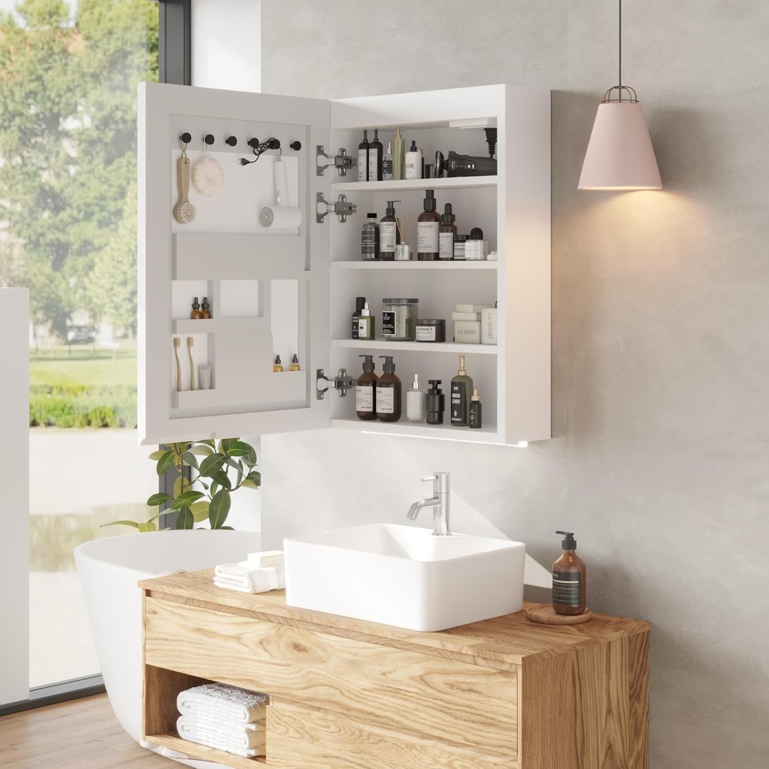 LED Bathroom Mirror Cabinet 70x50cm Wall Unit Light + USB Storage