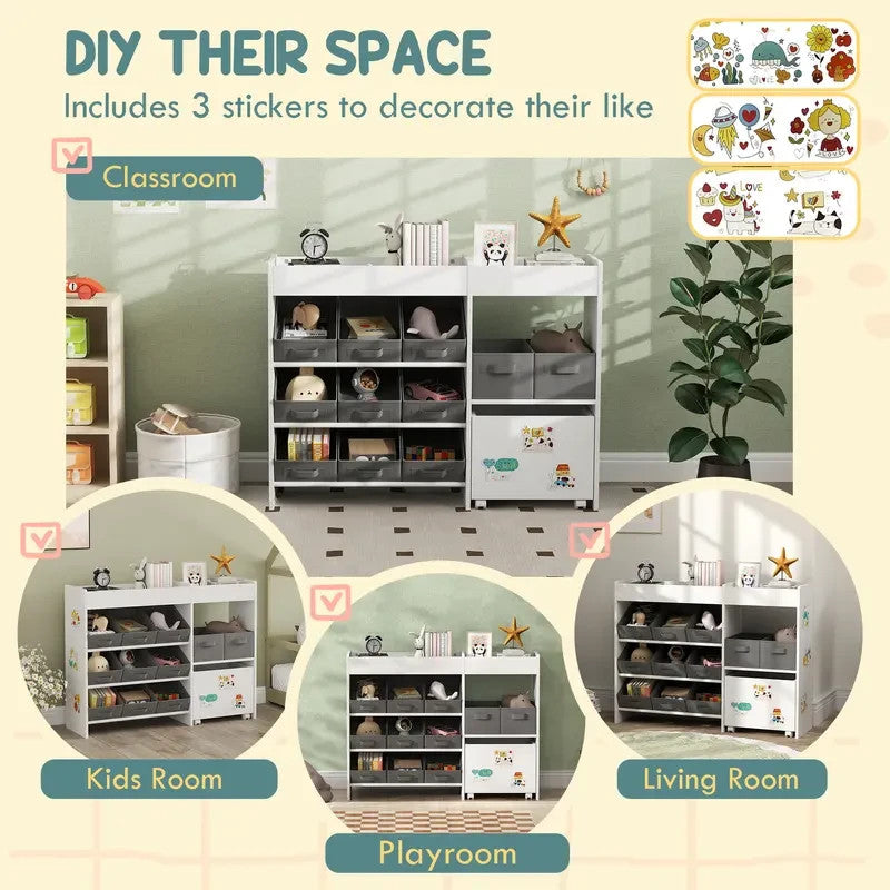 Kids Toy Storage Unit with Bins Cabinet & Shelves for Playroom Nursery