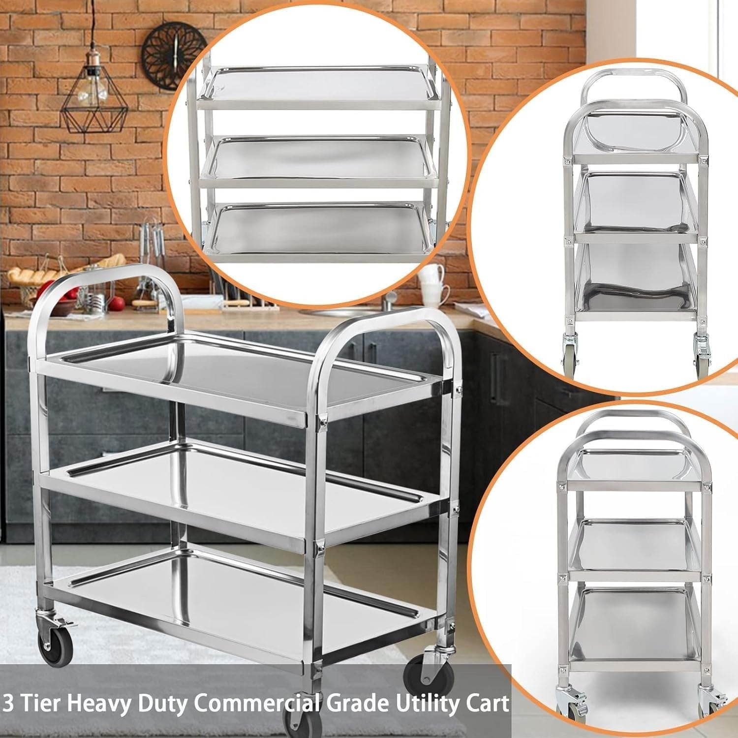 Stainless Steel 3 Tier Serving Trolley 750x400x835mm