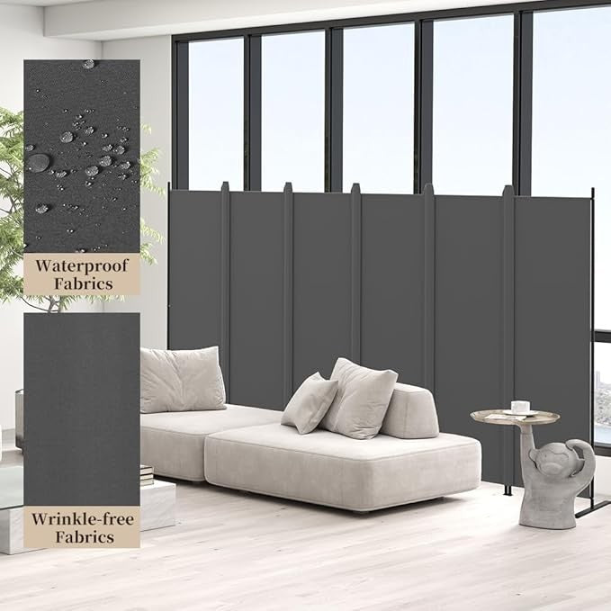 6-Panel Folding Room Divider 5.8ft Medium Grey Privacy Screen Partition Wall