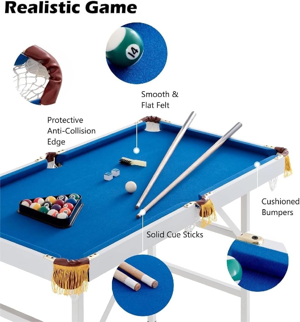 Space Saving 4FT Pool Table Foldaway Billiards Game w Accessories