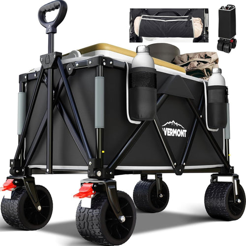 Black Heavy Duty Camping Wagon 150kg Folding Festival Cart Extra Wide Wheel