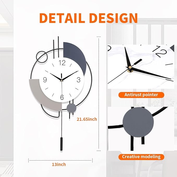 Large Modern Silent Wall Clock 55cm Luxury Metal Hanging Decor for Living Room