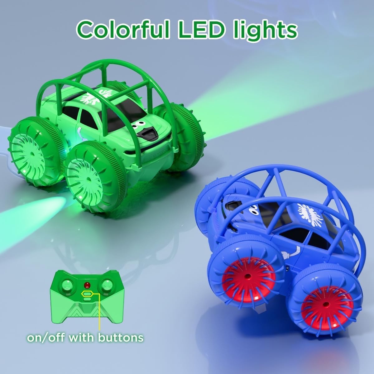 4WD Amphibious RC Car Type-C Rechargeable 360° Flip LED Lights Toy for Kids