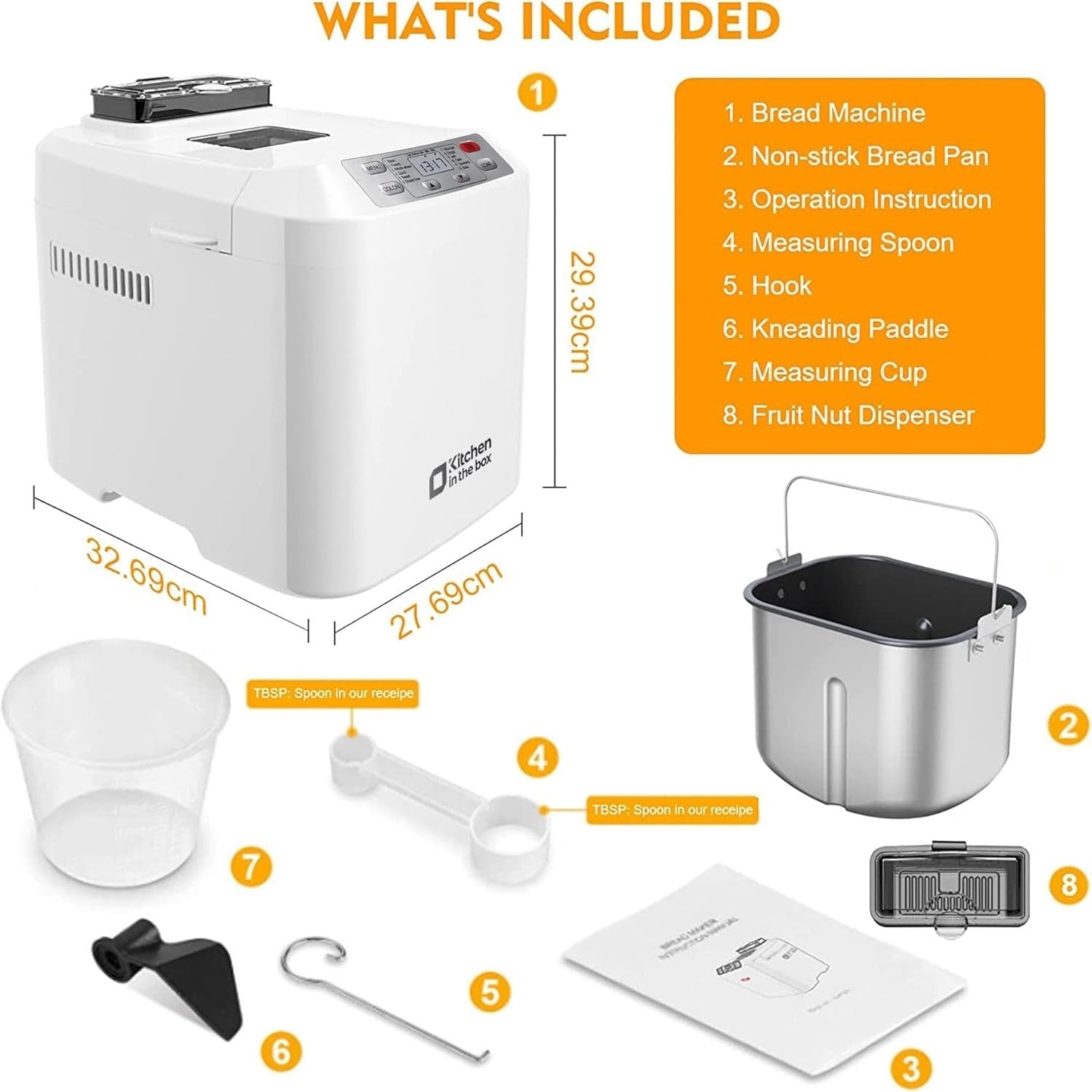 12-in-1 Bread Maker 2lb Gluten-Free Auto Nut Dispenser Non-Stick White