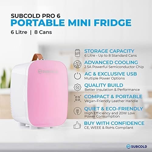 6L Mini Fridge Cooler USB & AC Portable for Bedroom Car Office Pink