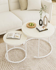 Nest of 2 Coffee Tables Set, Modern Round End Side Sofa Table, Oak/White