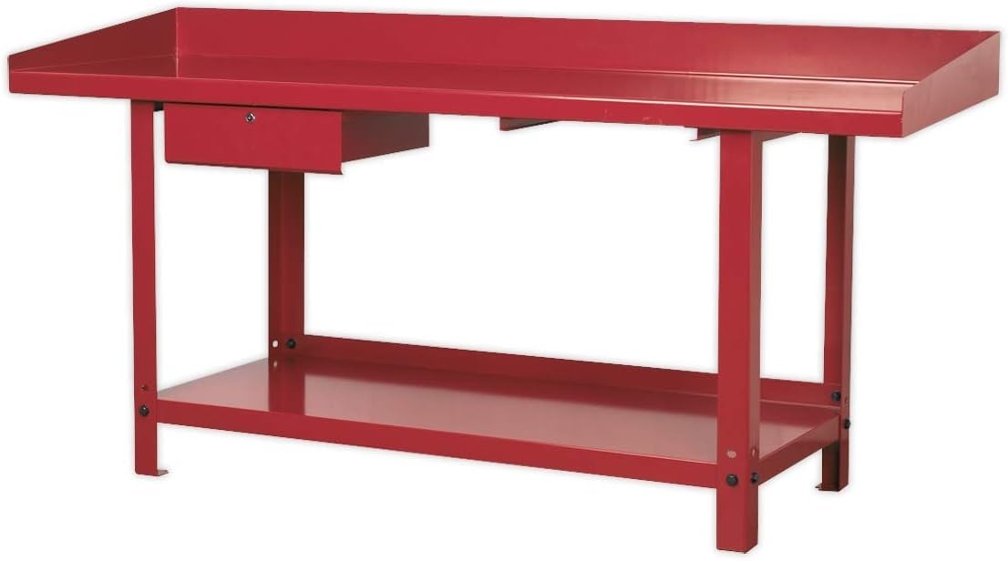 Steel Workbench 2m with Lockable Drawer 900kg Capacity Heavy Duty Red