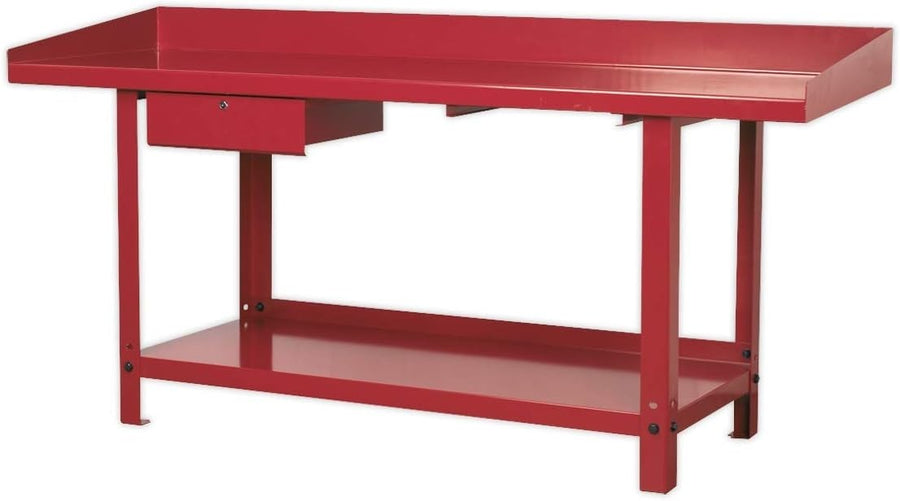 Steel Workbench 2m with Lockable Drawer 900kg Capacity Heavy Duty Red