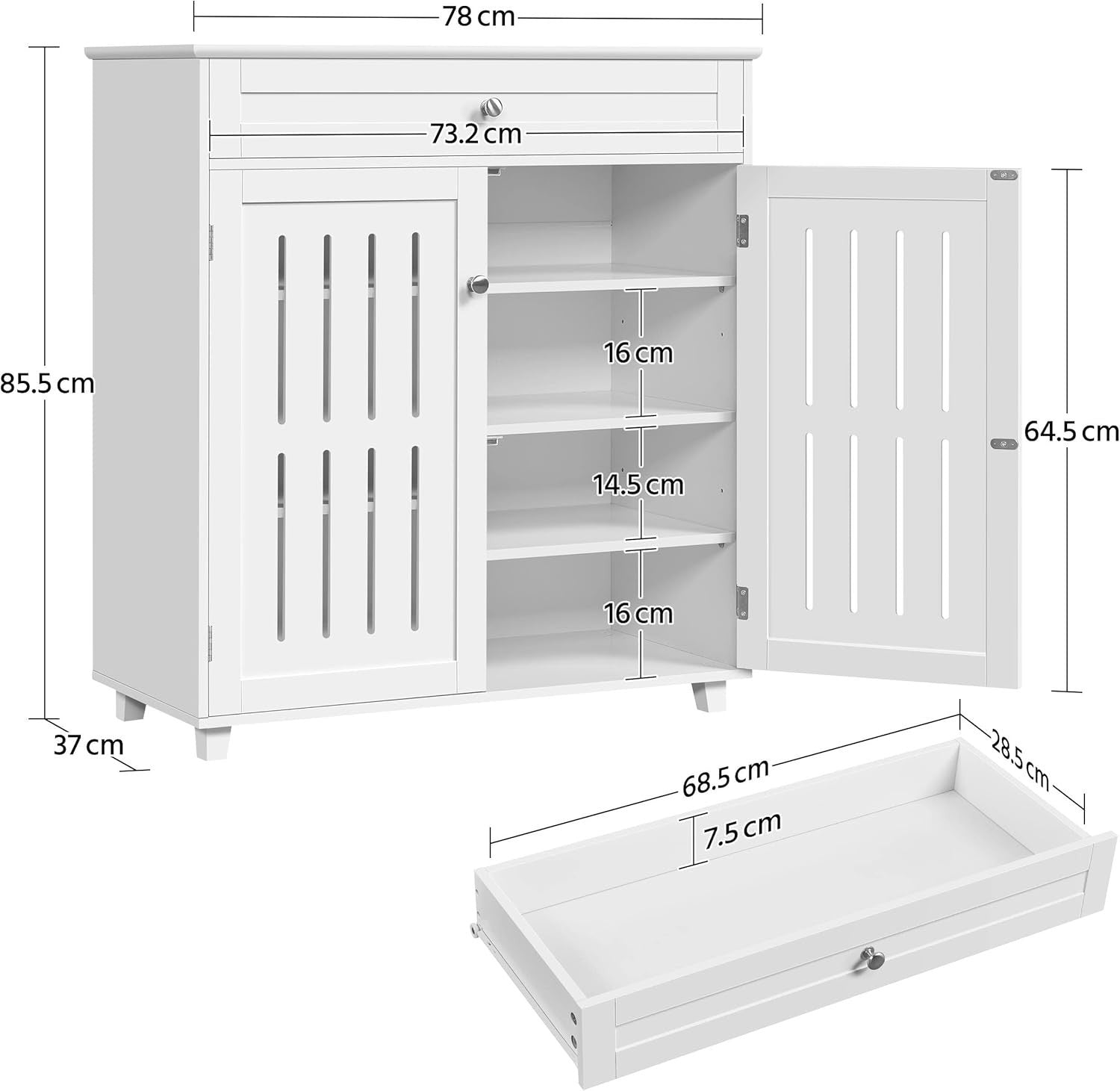 Modern White Shoe Cabinet Storage Unit with Drawer & 2 Doors – 4 Tier
