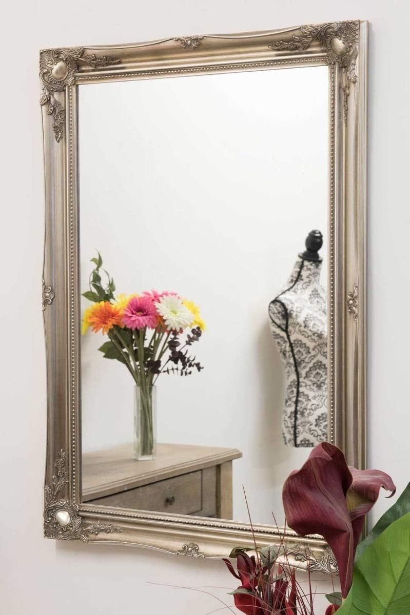 Large Ornate Wall Mirror 42x30” Antique Silver Frame | Elegant & Versatile