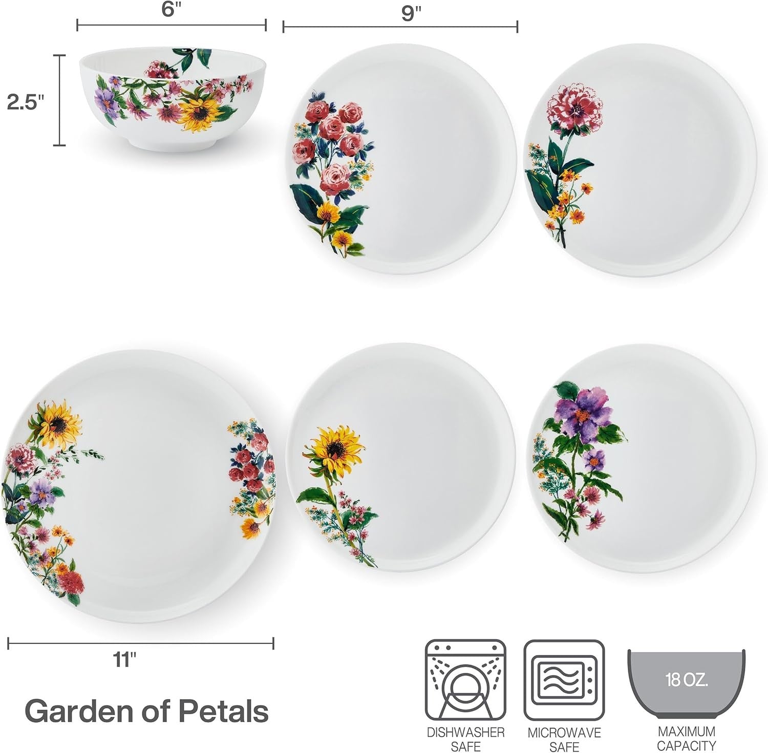 Floral Bone China Dinnerware Set 12 Piece Chip Resistant Plates