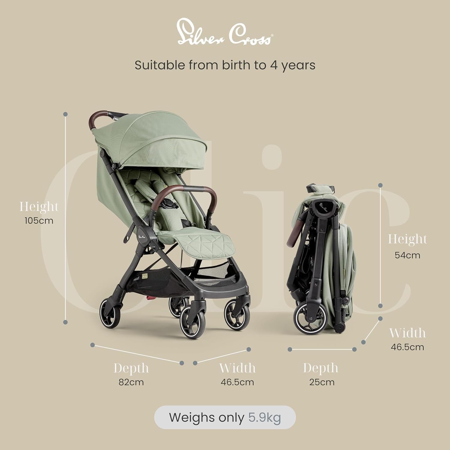 Cabin Size Compact Travel Pushchair One-Hand Fold Lie Flat Newborn–4Y Sage