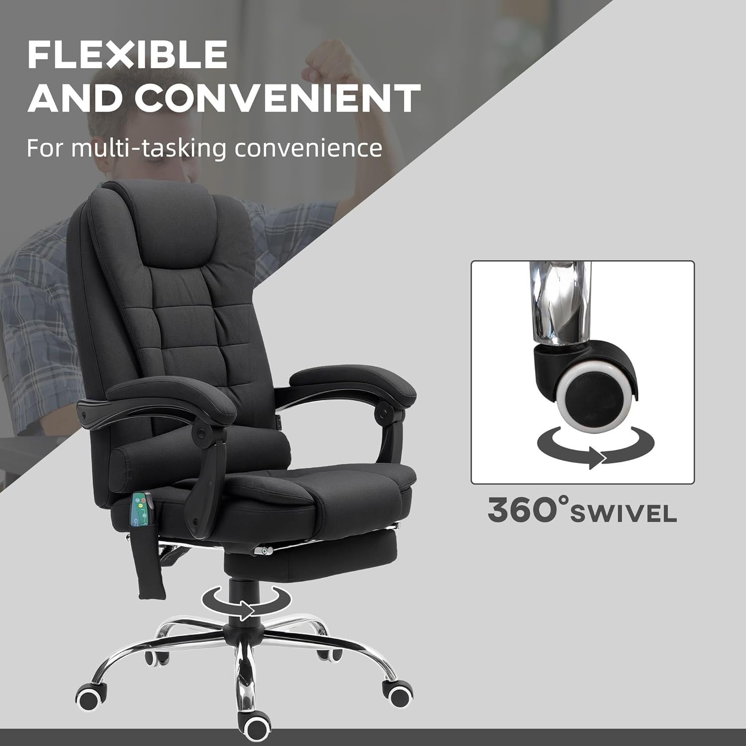 Heated Massage Office Chair Recliner Executive Desk Seat Footrest Black NEW