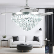 Crystal Ceiling Fan, 6 Speeds, Dimmable LED, Remote, Retractable