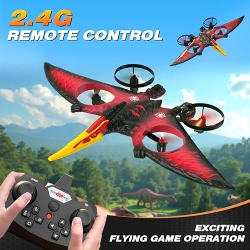 Aooess Dinosaur RC Airplane Drone for Kids USB Rechargeable Flying Toy