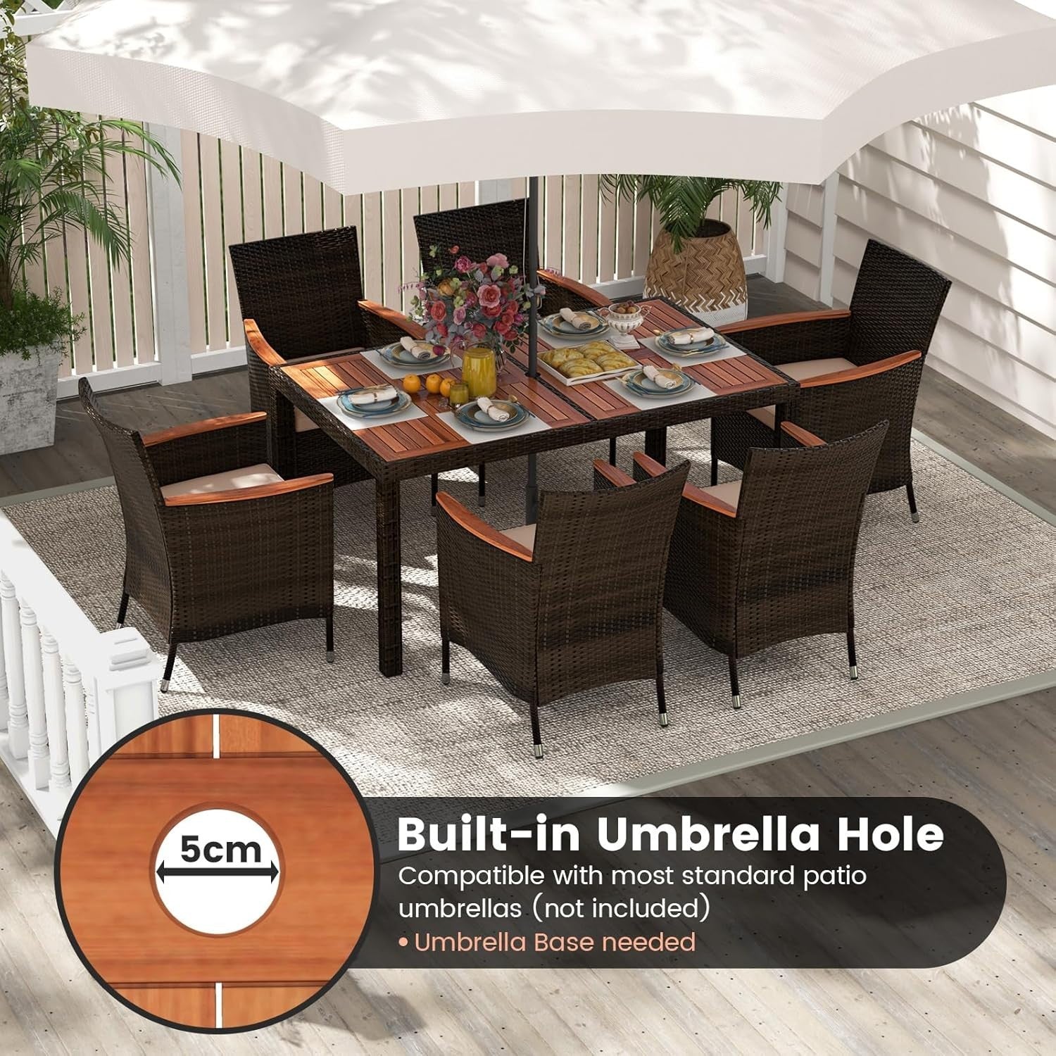 7PC Rattan Garden Dining Set Outdoor Table & Cushioned Chairs Patio