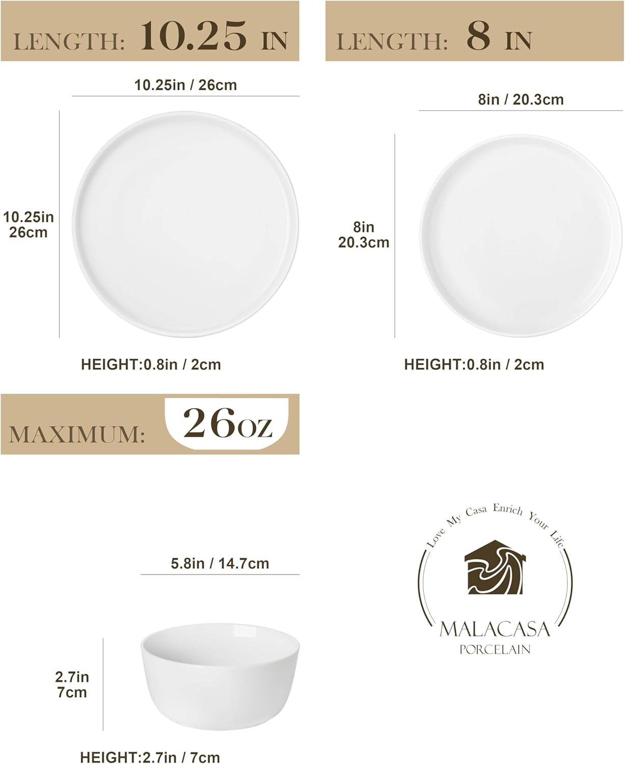 12pc White Porcelain Dinner Set Plates Bowls Chip Scratch Resistant