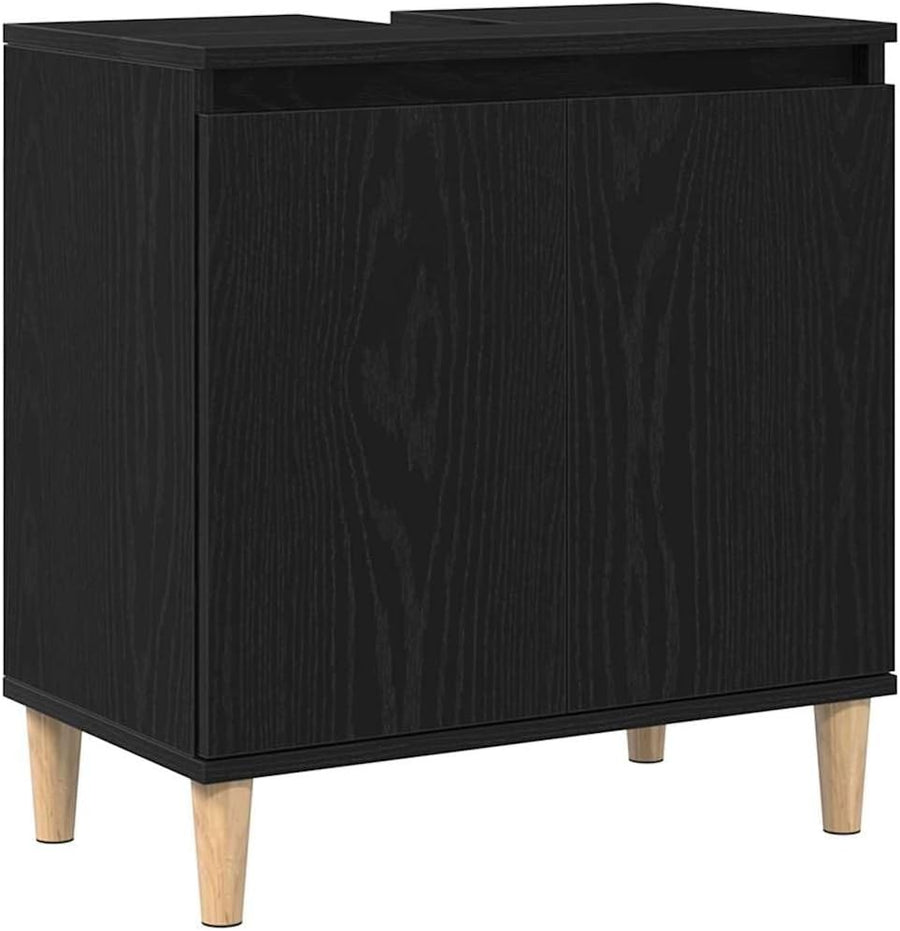 Black Oak Under Sink Bathroom Cabinet – Modern Vanity Storage Unit 58x33x60cm