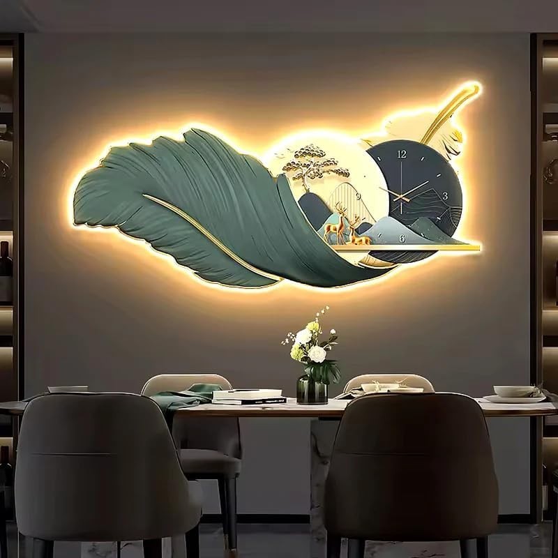 Large Feather Wall Clock with LED Backlight 60x120cm Silent Quartz