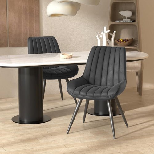 2 Black Upholstered Dining Chairs Modern Padded Seat Metal Legs Kitchen