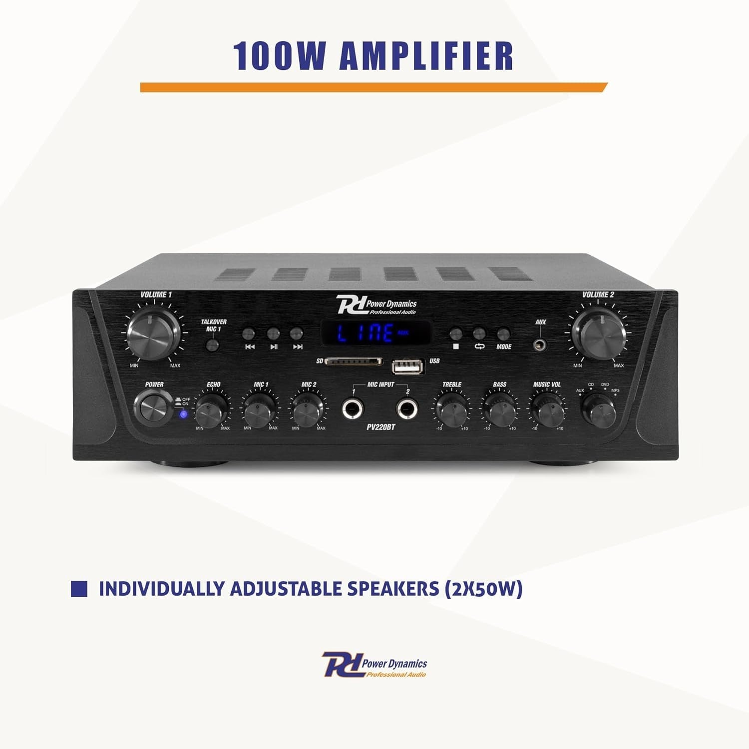 Bluetooth Stereo Amplifier | 2x100W USB FM Optical Coax Inputs | Zone Control