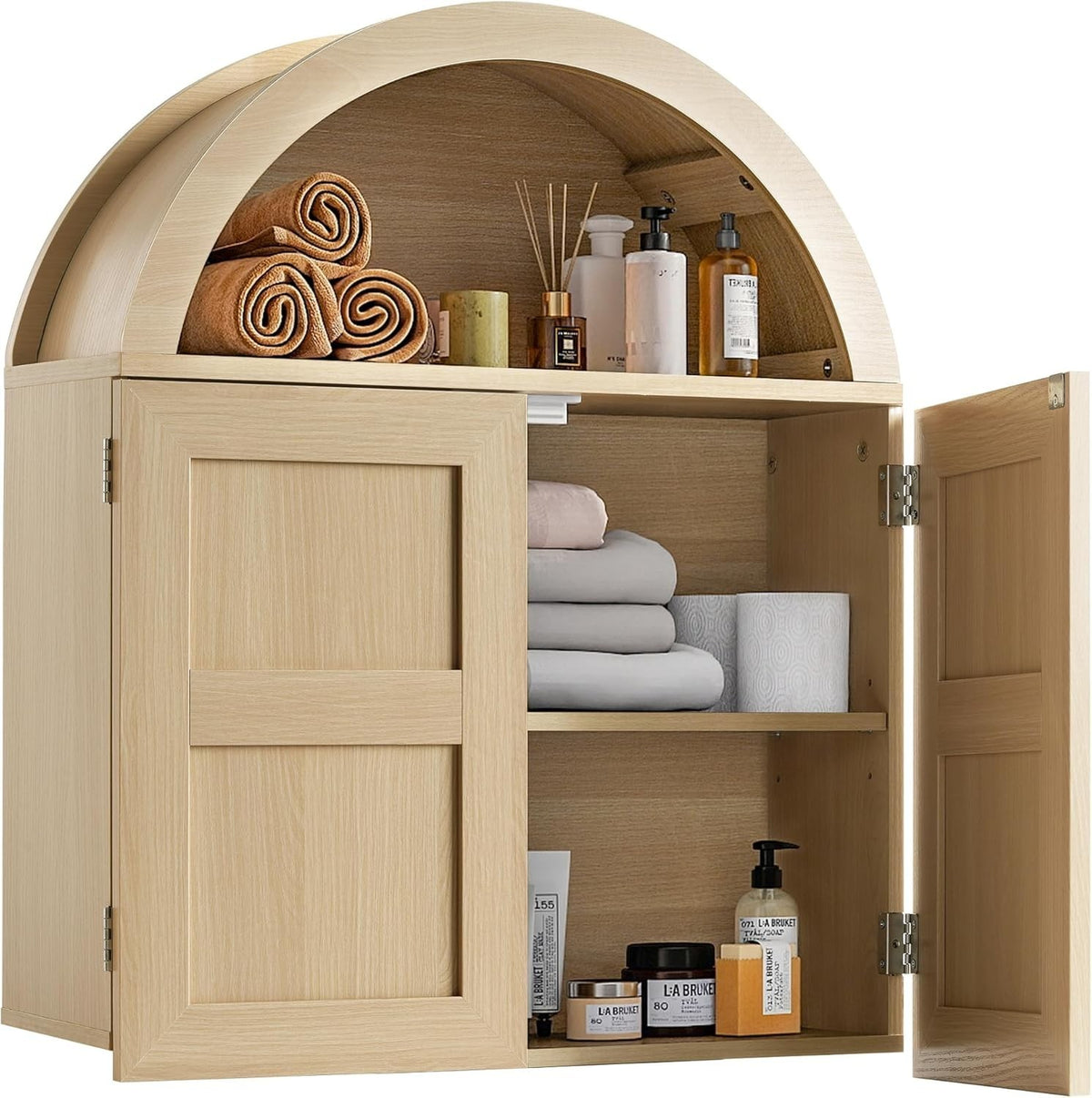 Deep Bathroom Wall Cabinet with Adjustable Shelves & Double Doors, 60x72cm