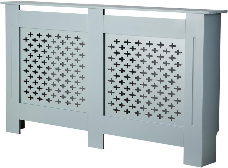 Grey Radiator Cover Large 152cm Wooden Cabinet with Decorative Grill & Shelf
