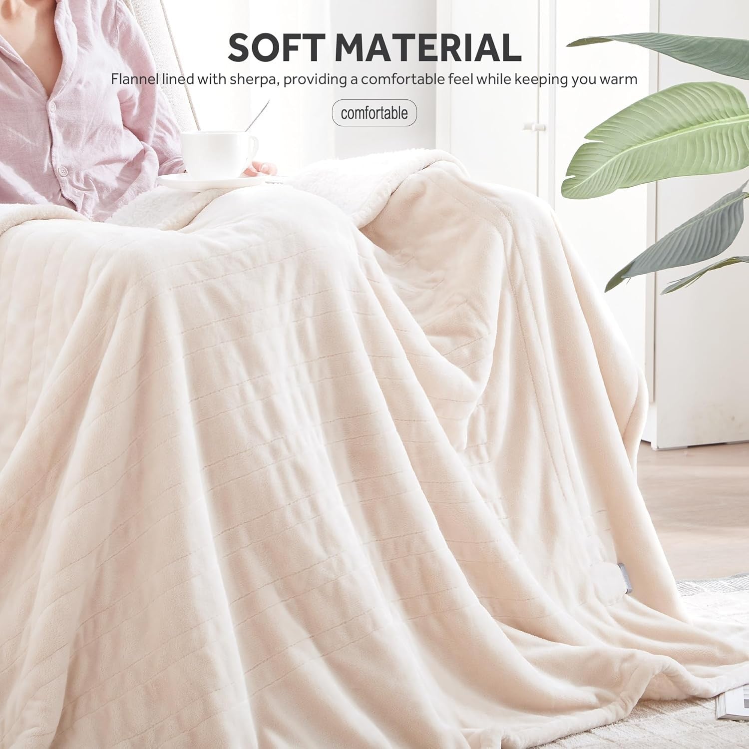 Electric Heated Throw Blanket Sherpa Fleece 6 Heat Levels Auto Off 130x160cm