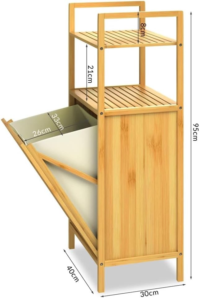 Laundry Basket Cabinet Bamboo Storage Shelf Bathroom Organiser 2 Shelves