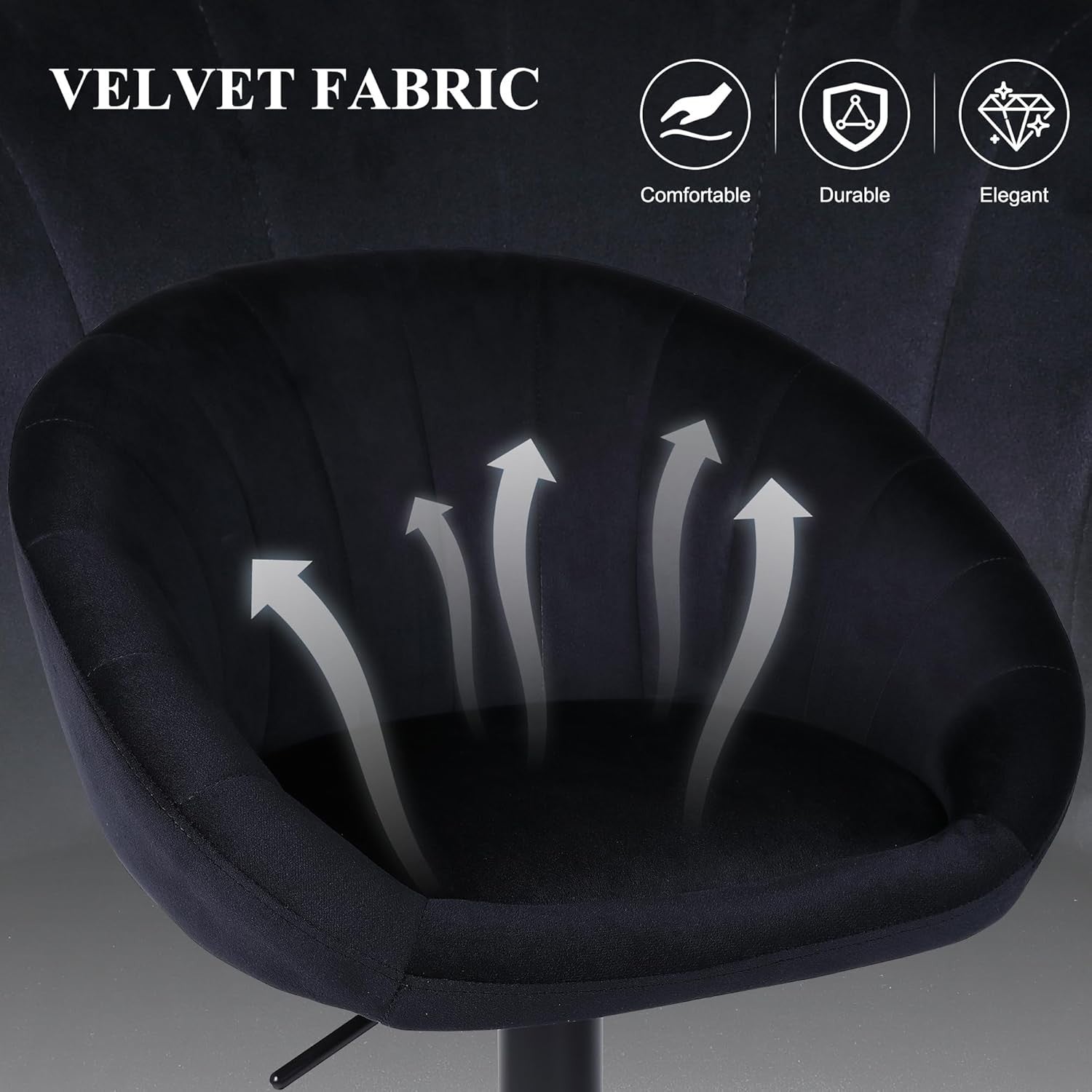 Adjustable Velvet Bar Stools Set of 2 | Black Swivel Kitchen Counter Chairs