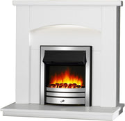 42” Electric Fireplace Suite Remote Heater Brass Trim Log Flame MDF