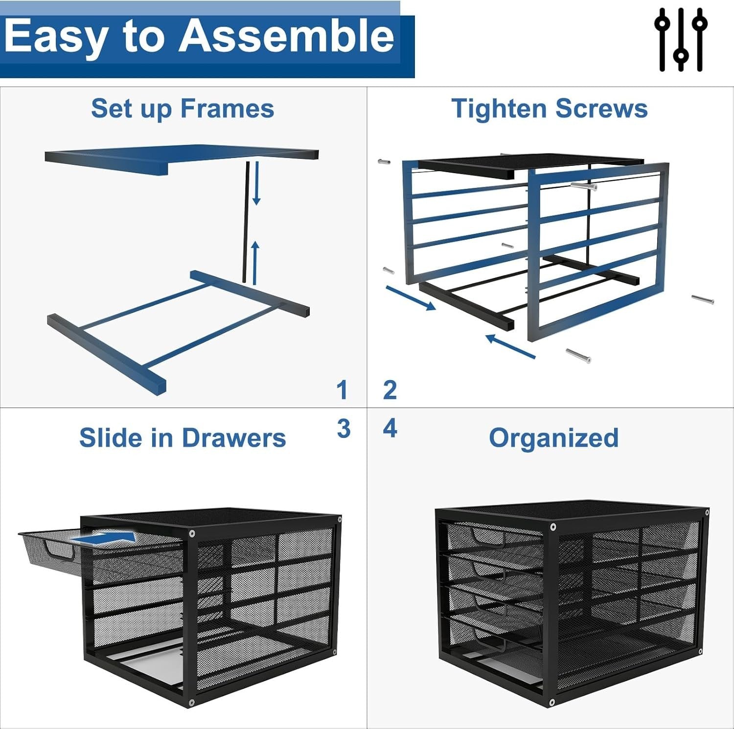 Desktop Paper Tray Organizer 4 Sliding Drawers Metal Office Filing Storage