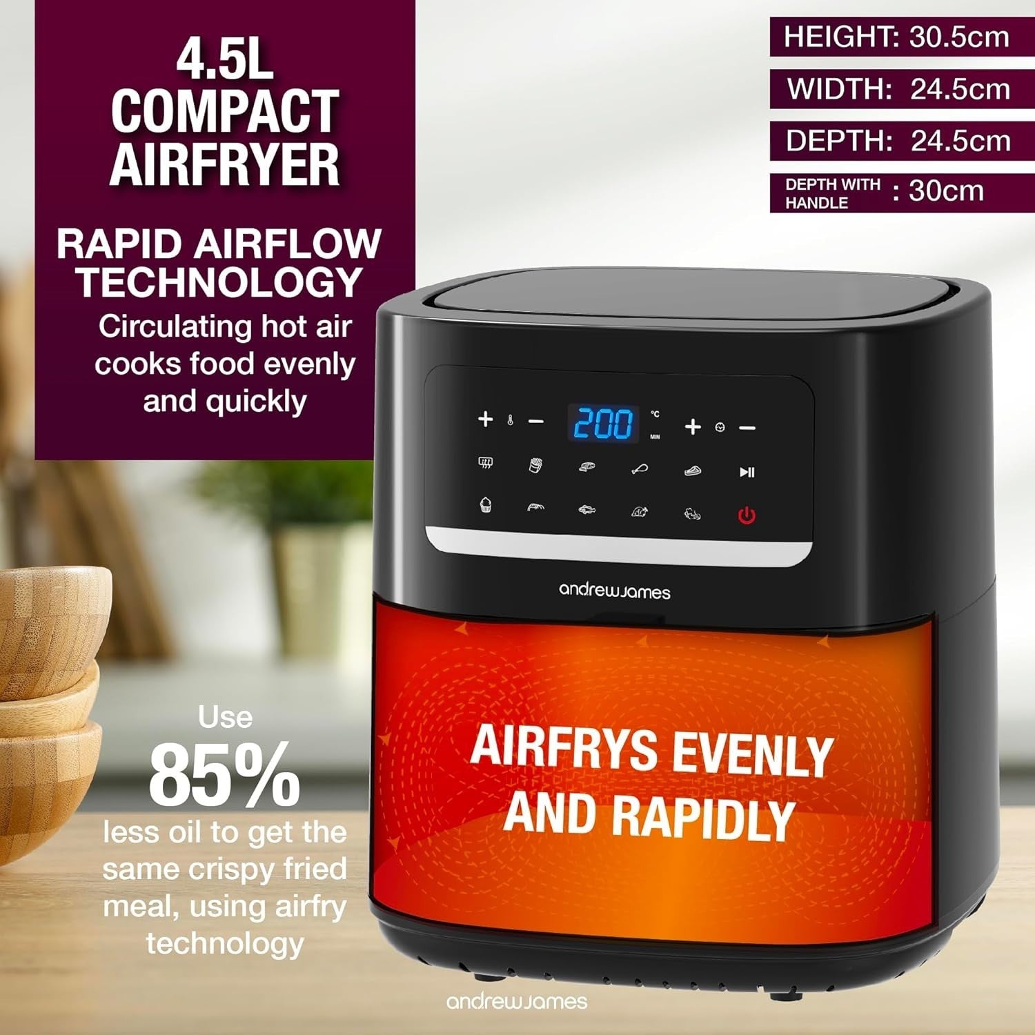 Digital Air Fryer 6L | 10-in-1 Functions, Low-Oil Cooking, LED Touch,
