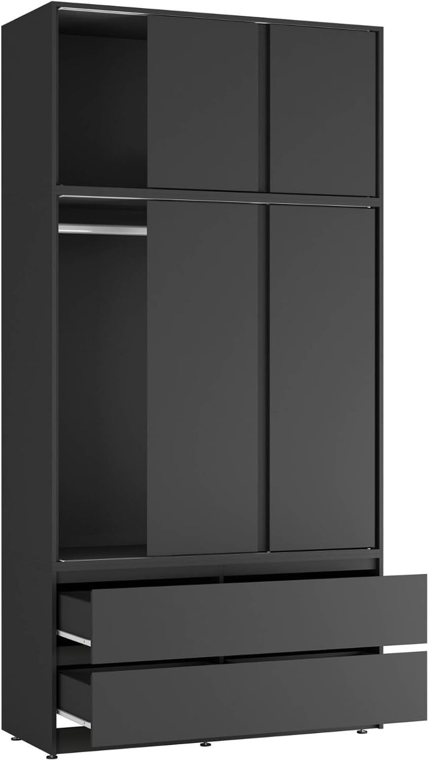 Black 6 Door Sliding Wardrobe with Drawers 240cm Modern Closet Storage