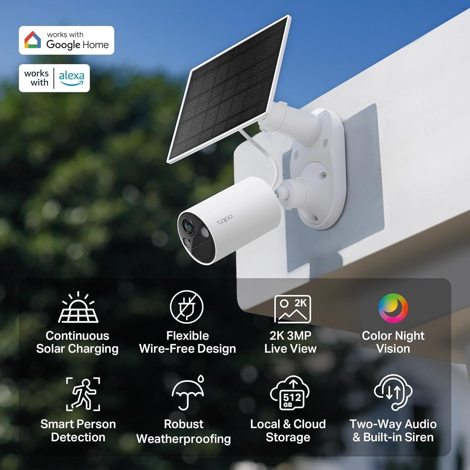 2K Solar Security Camera Outdoor Wireless Color Night Vision IP65