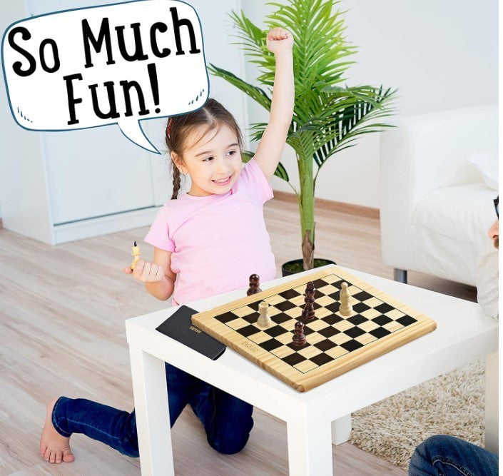 Wooden Chess & Draughts Set | Classic 2-in-1 Board Game for Kids & Adults