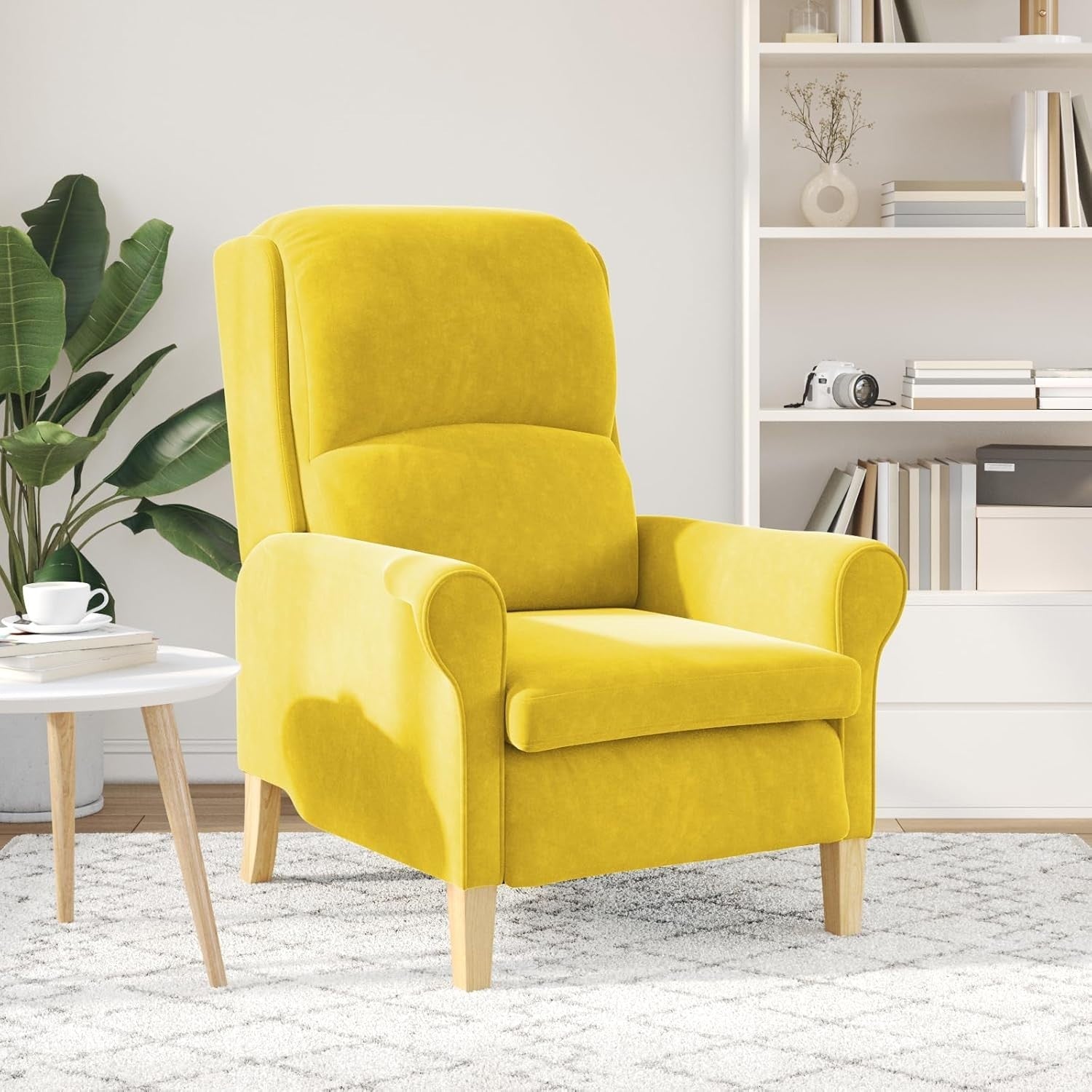 Yellow Highback Armchair Fabric Wingback Lounge Chair Wooden Legs