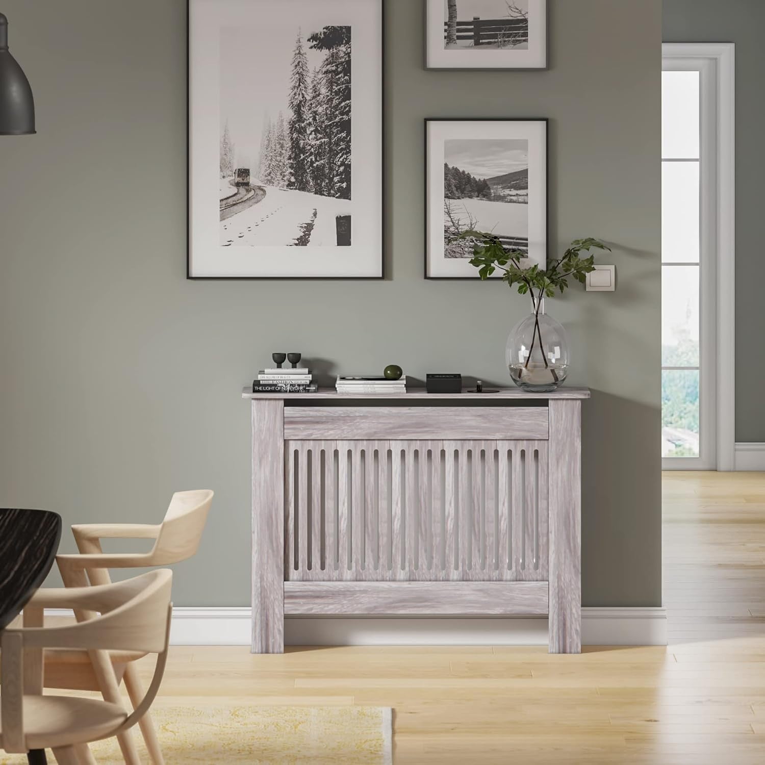 Medium Grey Radiator Cover | Modern MDF Vertical Slatted Cabinet
