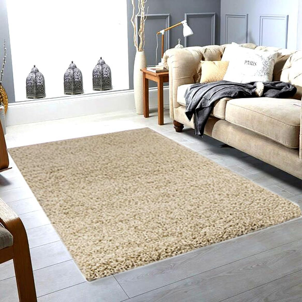 Extra Large Shaggy Rug 160x230cm 5cm Thick Soft High Pile Light Beige Carpet