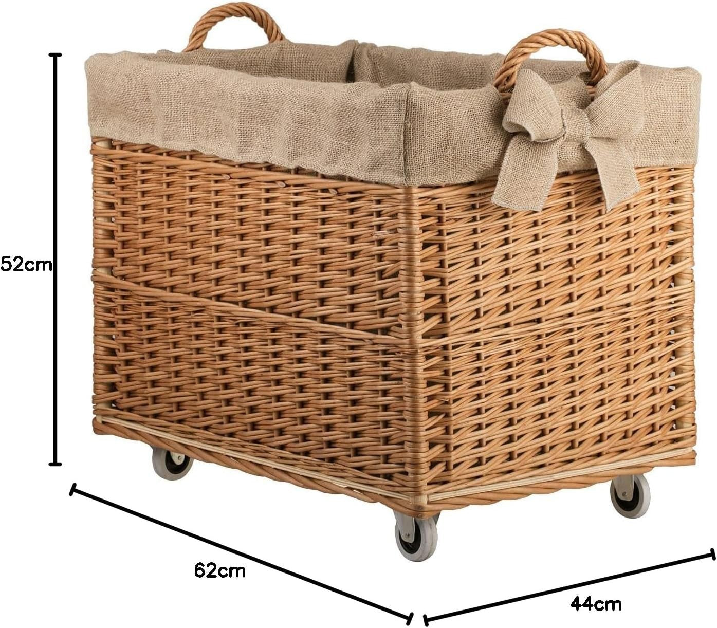 Rustic Wicker Log Basket with Handle, Indoor Firewood Storage, 63x43x52 cm