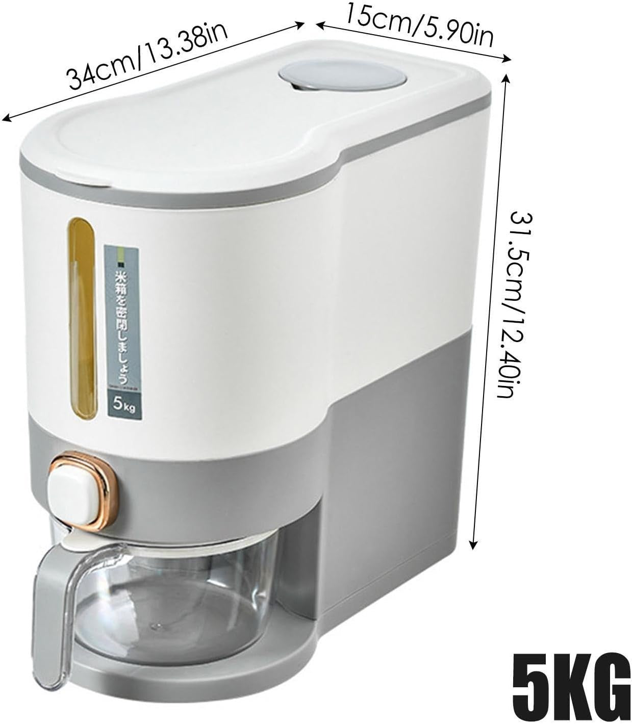 10KG Rice Dispenser Storage Container with Measuring Cup Grain Cereal Bin