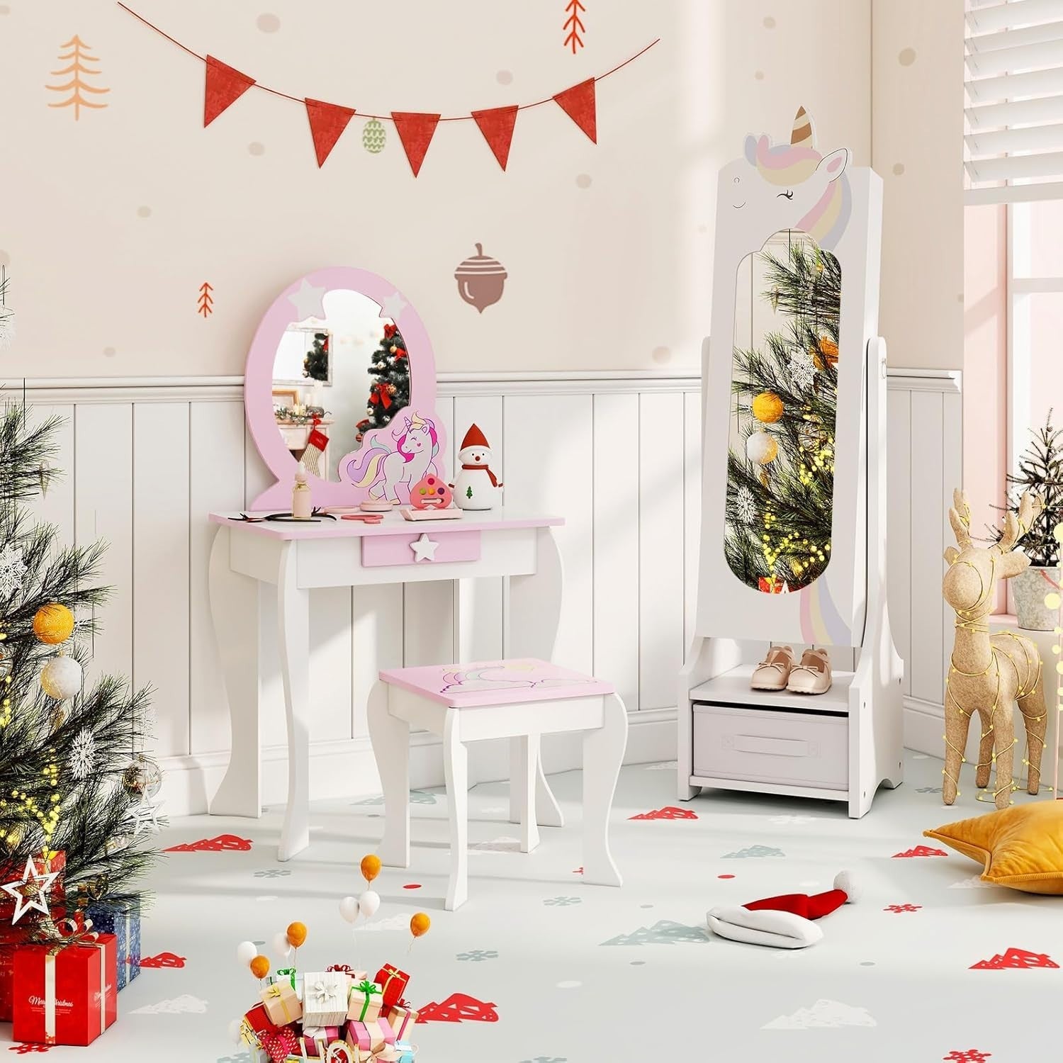 White Kids Jewelry Cabinet Mirror Freestanding Adjustable Storage Vanity