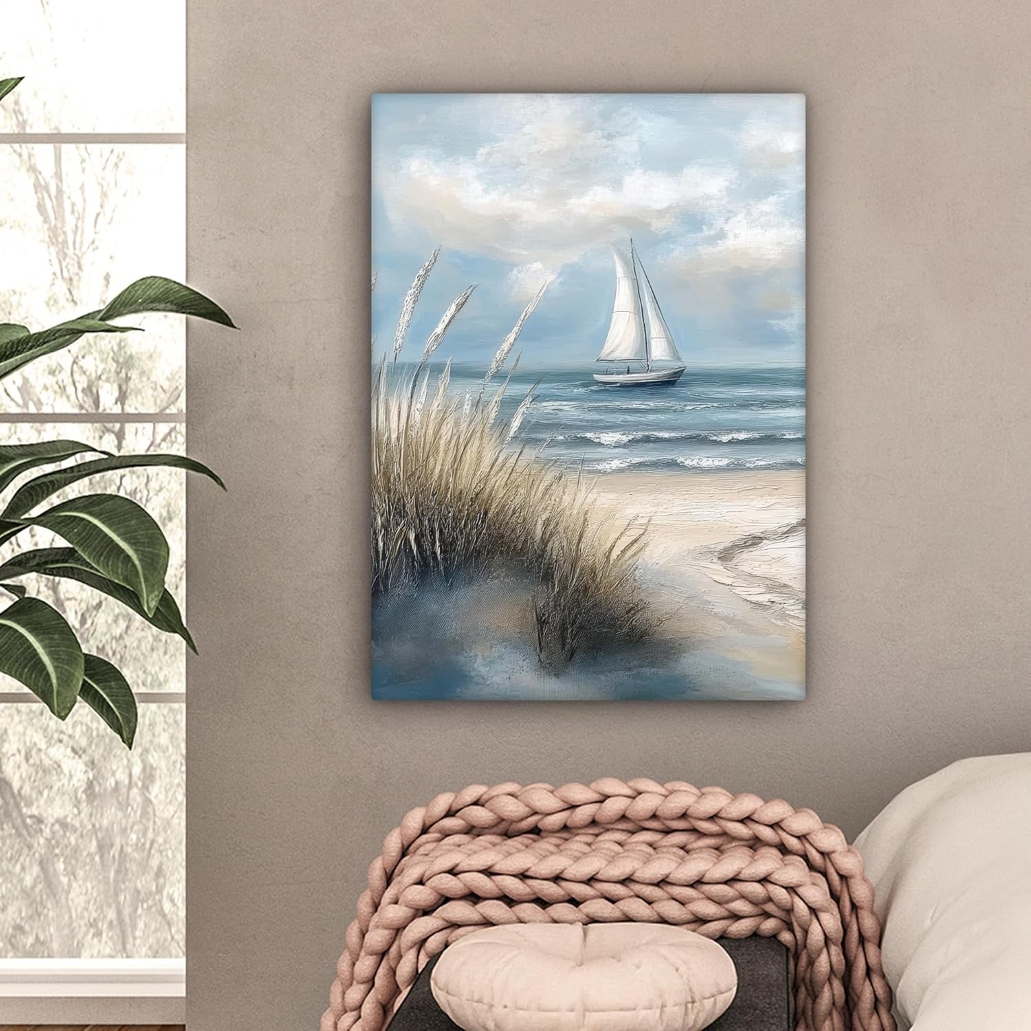 Sea Sailboat Canvas Wall Art 50x70cm Framed Beach Coastal Print