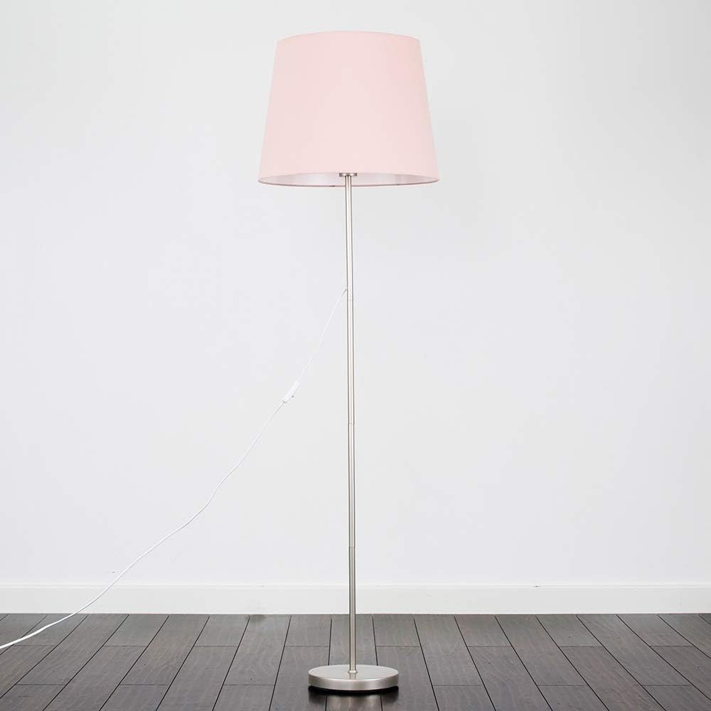 Modern Chrome Floor Lamp Large Pink Tapered Shade LED Standing Light Home Decor
