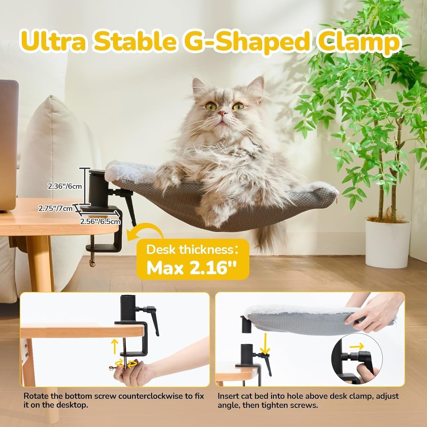 Rotating Desk Cat Bed Square Cat Hammock Clamp On Desktop Perch